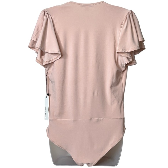 Haute Monde Ruffle Flutter Sleeve Mock Wrap Bodysuit Top Blush Pink Medium Sexy - Picture 9 of 16